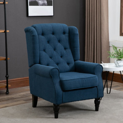 Homcom Accent Armchair Home Furniture Retro Tufted Club Wood Fabric Blue - image 1