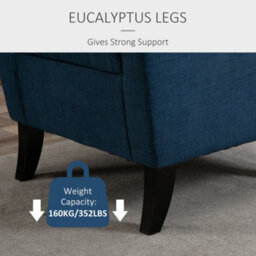 Homcom Accent Armchair Home Furniture Retro Tufted Club Wood Fabric Blue - thumbnail 6
