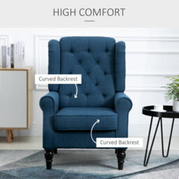 Homcom Accent Armchair Home Furniture Retro Tufted Club Wood Fabric Blue - thumbnail 5