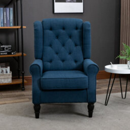 Homcom Accent Armchair Home Furniture Retro Tufted Club Wood Fabric Blue - thumbnail 7