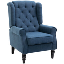 Homcom Accent Armchair Home Furniture Retro Tufted Club Wood Fabric Blue - thumbnail 2