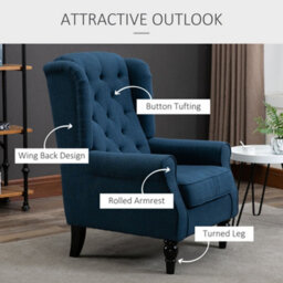 Homcom Accent Armchair Home Furniture Retro Tufted Club Wood Fabric Blue - thumbnail 4