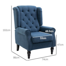 Homcom Accent Armchair Home Furniture Retro Tufted Club Wood Fabric Blue - thumbnail 3