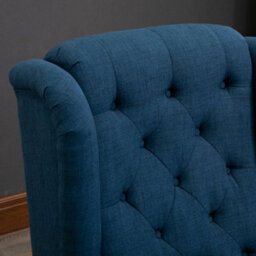 Homcom Accent Armchair Home Furniture Retro Tufted Club Wood Fabric Blue - thumbnail 8