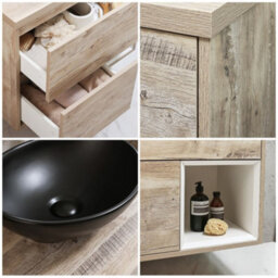 Homestylestore Light Oak 1000mm Wall Hung Bathroom Vanity Unit With Oval Countertop Basin And Graphite Basin - thumbnail 2