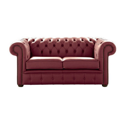 Chesterfield 2 Seater Shelly Burgandy Leather Sofa Settee Bespoke In Classic Style - image 1