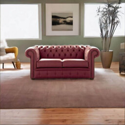 Chesterfield 2 Seater Shelly Burgandy Leather Sofa Settee Bespoke In Classic Style - thumbnail 2