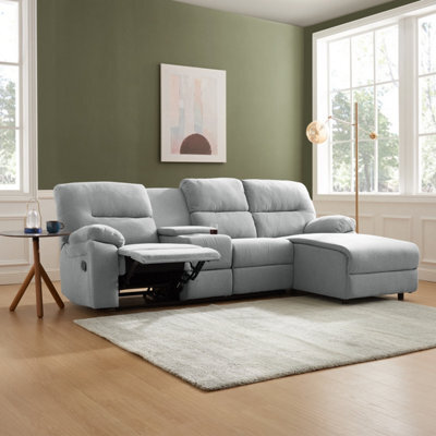 Home Detail Jacob 3 Seater Manual Recliner Sofa With Right Hand Chaise, Light Grey Linen - image 1