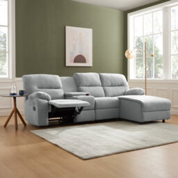 Home Detail Jacob 3 Seater Manual Recliner Sofa With Right Hand Chaise, Light Grey Linen