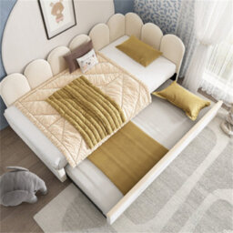 Abrihome Velvet Daybed With Pull-Out Trundle (90X190Cm), 3Ft Single Sofa Bed & Guest Sleeper For Adults & Kids, Wood Slat Support, Beige