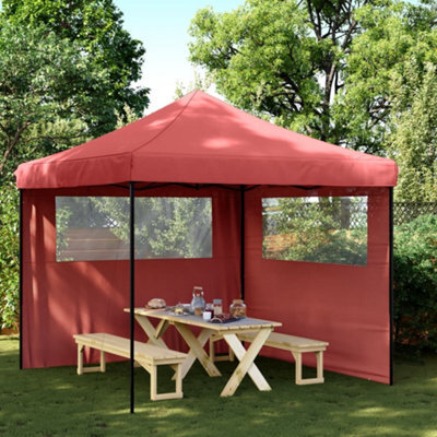 Walplus Foldable Party Tent Garden Gazebo Canopy Pop-Up With 2 Sidewalls Burgundy - image 1