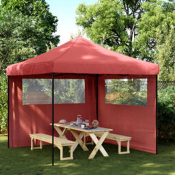 Walplus Foldable Party Tent Garden Gazebo Canopy Pop-Up With 2 Sidewalls Burgundy