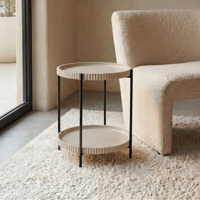 Ohs Ribbed Two-Layer Tray Side Table Engineered Wood End Tables - Natural - image 1