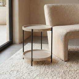 Ohs Ribbed Two-Layer Tray Side Table Engineered Wood End Tables - Natural - thumbnail 1