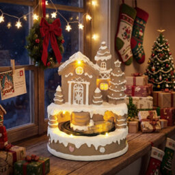Homcom Christmas Gingerbread House With Led Lights, Music - thumbnail 2