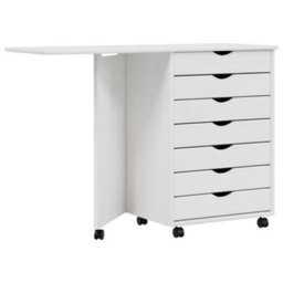 Berkfield Rolling Cabinet With Desk Moss White Solid Wood Pine - thumbnail 2