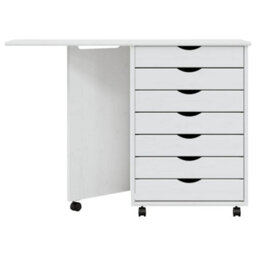 Berkfield Rolling Cabinet With Desk Moss White Solid Wood Pine - thumbnail 4