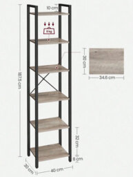 LEDREM 6-Tier Bookshelf, Bookcase, Shelving Unit, For Office, Study, Living Room, Bedroom, 30 X 40 X 187.5 Cm, Industrial - thumbnail 8