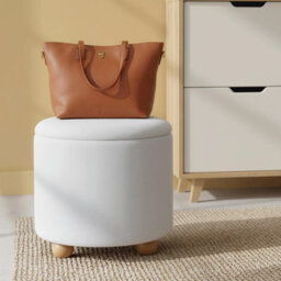 Gainoom Round White Storage Ottoman Chenille Fabric Footrest Stool 35L Upholstered Ottoman With Hidden Storage Space - thumbnail 4