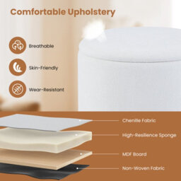 Gainoom Round White Storage Ottoman Chenille Fabric Footrest Stool 35L Upholstered Ottoman With Hidden Storage Space - thumbnail 5