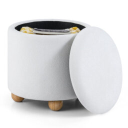 Gainoom Round White Storage Ottoman Chenille Fabric Footrest Stool 35L Upholstered Ottoman With Hidden Storage Space - thumbnail 9