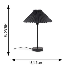 Valuelights Akira Black Metal Table Lamp With Pleated Lampshade - thumbnail 9