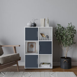 Urbn-Living 6-Cube Shelving Unit With Doors And Metal Handles - thumbnail 1