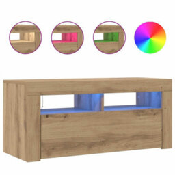 Berkfield Modern Tv Cabinet With Led Lights Artisan Oak 90X35X40 Cm Engineered Wood - thumbnail 4