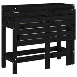 Berkfield Rustic Garden Planter With Folding Tabletop Black Solid Wood Pine - thumbnail 8