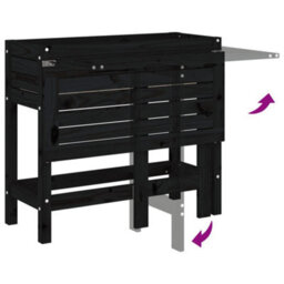 Berkfield Rustic Garden Planter With Folding Tabletop Black Solid Wood Pine - thumbnail 7
