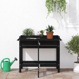 Berkfield Rustic Garden Planter With Folding Tabletop Black Solid Wood Pine - thumbnail 3