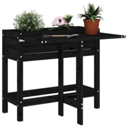 Berkfield Rustic Garden Planter With Folding Tabletop Black Solid Wood Pine - thumbnail 2