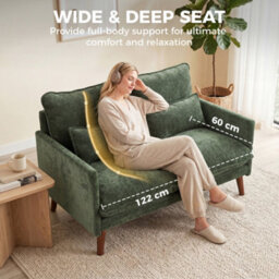 Homcom 2 Seater Sofa, Modern Loveseat With Spring Cushions, Wide Seat, Green - thumbnail 5