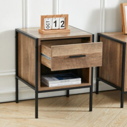 Living And Home Brown Wooden Bedside Table Nightstand 1 Drawer Chest Cabinet With Storage Shelf 43Cm (W) X 40Cm (D) X 55Cm (H) - thumbnail 2