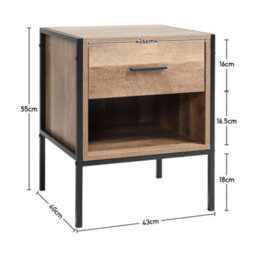 Living And Home Brown Wooden Bedside Table Nightstand 1 Drawer Chest Cabinet With Storage Shelf 43Cm (W) X 40Cm (D) X 55Cm (H) - thumbnail 6