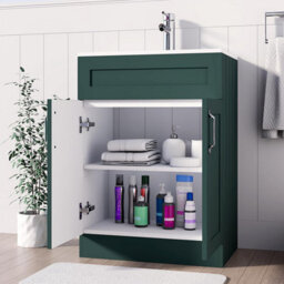 Belofay 600mm Bathroom Vanity Unit With Basin, White Ceramic Bathroom Sink With Trap And Waste, No Tap Included(Crawley Green) - thumbnail 2