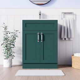 Belofay 600mm Bathroom Vanity Unit With Basin, White Ceramic Bathroom Sink With Trap And Waste, No Tap Included(Crawley Green) - thumbnail 5
