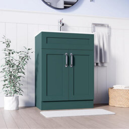 Belofay 600mm Bathroom Vanity Unit With Basin, White Ceramic Bathroom Sink With Trap And Waste, No Tap Included(Crawley Green) - thumbnail 6