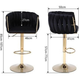 Pair Of Velvet Golden Bar Stools 360 Swivel & Height Adjustable Breakfast Stools Black - thumbnail 2