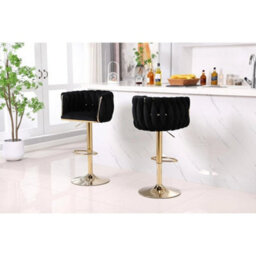 Pair Of Velvet Golden Bar Stools 360 Swivel & Height Adjustable Breakfast Stools Black - thumbnail 3