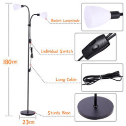 Darphe Black Two Head Floor Lamp Height Adjustable 180Cm,e14 Base,floor Reading Light For Living Room,bedroom - thumbnail 6