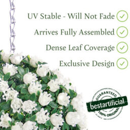 Pair Of Best Artificial 23Cm White Rose Hanging Basket Flower Topiary Ball - Suitable For Outdoor Use - Weather & Fade Resistant - thumbnail 2