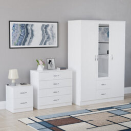 Lassic Vida Designs Riano 3 Piece Bedroom Set (2 Drawer Bedside Chest, 4 Drawer Chest, 3 Door 2 Drawer Mirrored Wardrobe), White - thumbnail 6