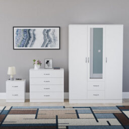 Lassic Vida Designs Riano 3 Piece Bedroom Set (2 Drawer Bedside Chest, 4 Drawer Chest, 3 Door 2 Drawer Mirrored Wardrobe), White - thumbnail 7