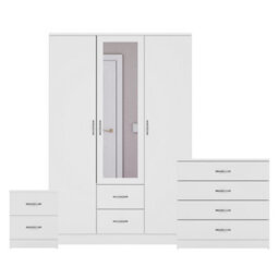 Lassic Vida Designs Riano 3 Piece Bedroom Set (2 Drawer Bedside Chest, 4 Drawer Chest, 3 Door 2 Drawer Mirrored Wardrobe), White - thumbnail 8