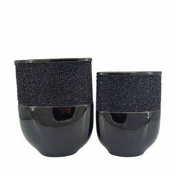 Vanity Living Set Of 8 23.8Cm Black Glitz And Glaze Ceramic Vase, Modern Decorative Flower Vase For Living Room - thumbnail 5