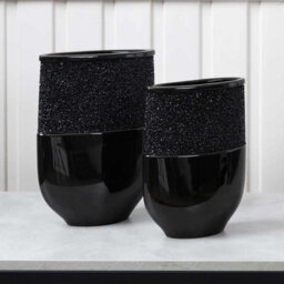 Vanity Living Set Of 8 23.8Cm Black Glitz And Glaze Ceramic Vase, Modern Decorative Flower Vase For Living Room - thumbnail 3