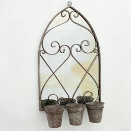 Minster Rusty Wall Mirror With Triple Planter - Distressed Metal - L15 X W45 X H78 Cm - thumbnail 4
