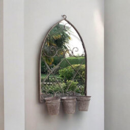 Minster Rusty Wall Mirror With Triple Planter - Distressed Metal - L15 X W45 X H78 Cm - thumbnail 1