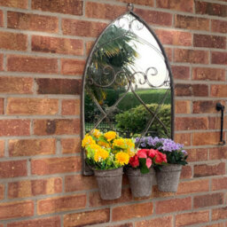 Minster Rusty Wall Mirror With Triple Planter - Distressed Metal - L15 X W45 X H78 Cm - thumbnail 2